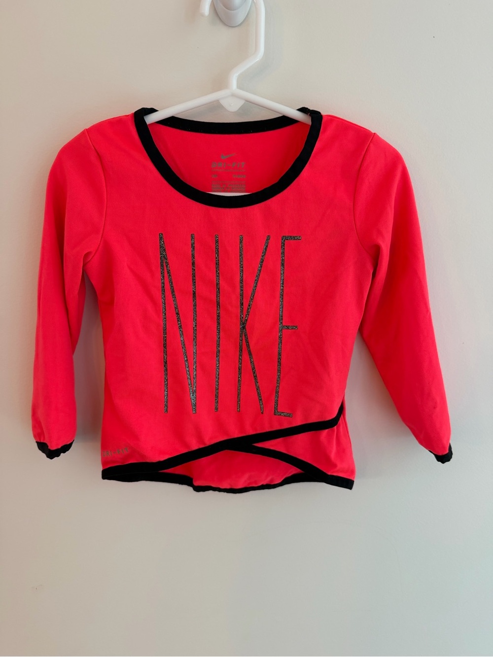 Nike Bright Pink Long-Sleeve Logo Tee with Black Trim